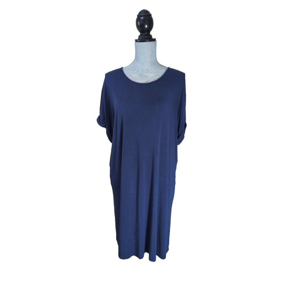 Vince Tunic Shirt Dress Women M Blue Pullover Short Sleeve Casual